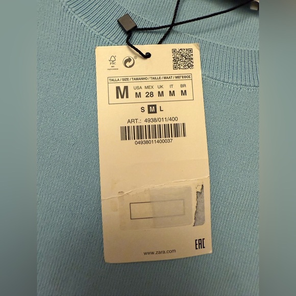 Zara Light Blue Mini Dress Formal Stretch Knit Flared Skirt Size M NWT - Picture 8 of 10